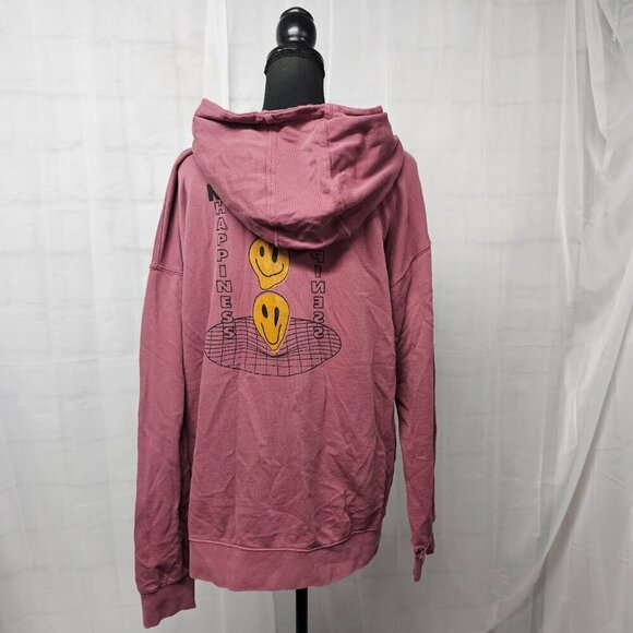 Arizona Jean Co Mauve Distressed Smiley Face Happiness Grunge Rave Hoodie M - Picture 7 of 16